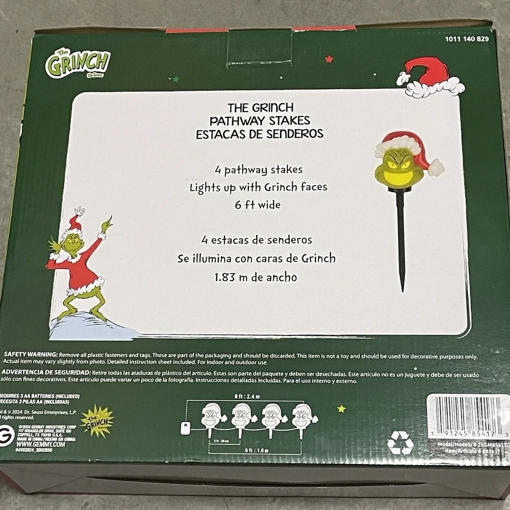 Lot 2 The Grinch Pathway Stakes Christmas Lights Set of 4‎ Each Dr Seuss Decor